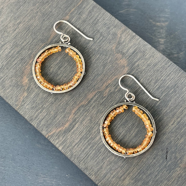 Handmade earrings in faceted yellow sapphire and oxidized sterling silver. These are a classic ESB design evocative of and inspired by the beauty within a natural geode. 

0.3 oz/pair	1.6"" x 1""

Signature earrings by Erica Stankwytch Bailey